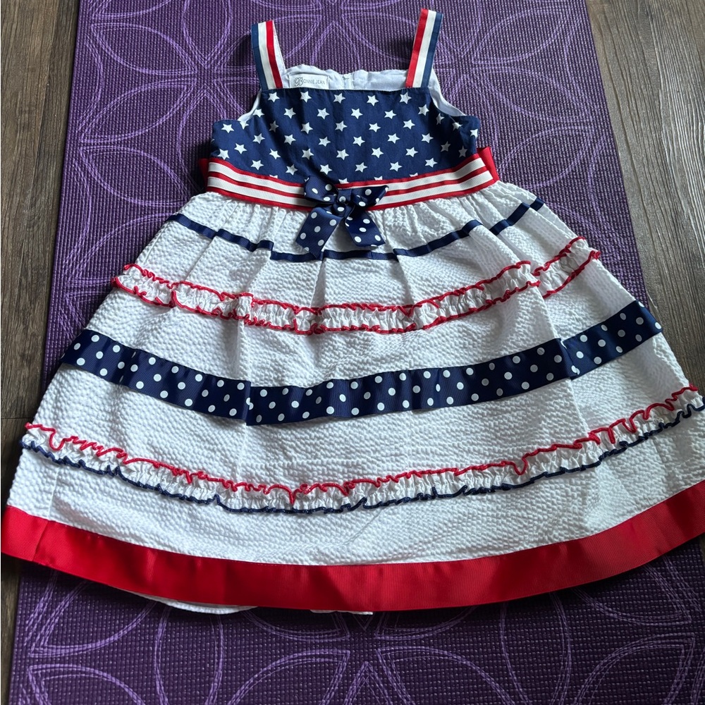 Red, white, and blue 100% cotton kids layered dress